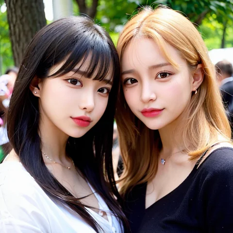 Photorealistic1.4, 2girls, Blonde Hair, Jewelry, Looking At... — Stable Diffusion AI Prompt: (photorealistic:1.4), 2girls, blonde hair, jewelry, looking at viewer, black hai...