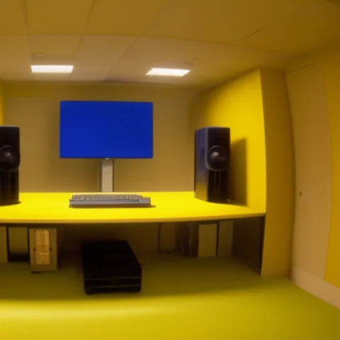 Gaming Pc Workstation Setup Inside Of Scrbackrooms,wide Shot... — Stable Diffusion AI Prompt: (gaming pc workstation setup) inside of ((scrbackrooms)),(wide shot), old yellow...
