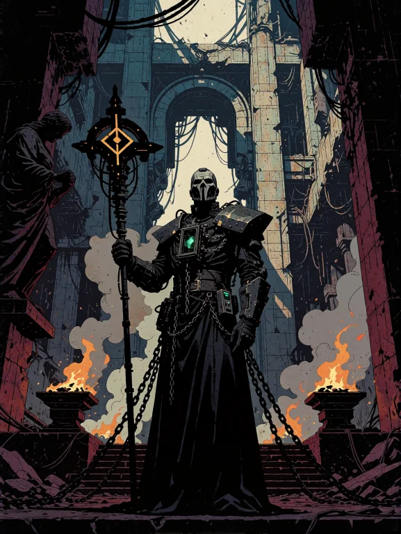A Mysterious Male Priest Standing Inside The Ruins Of A Colo...