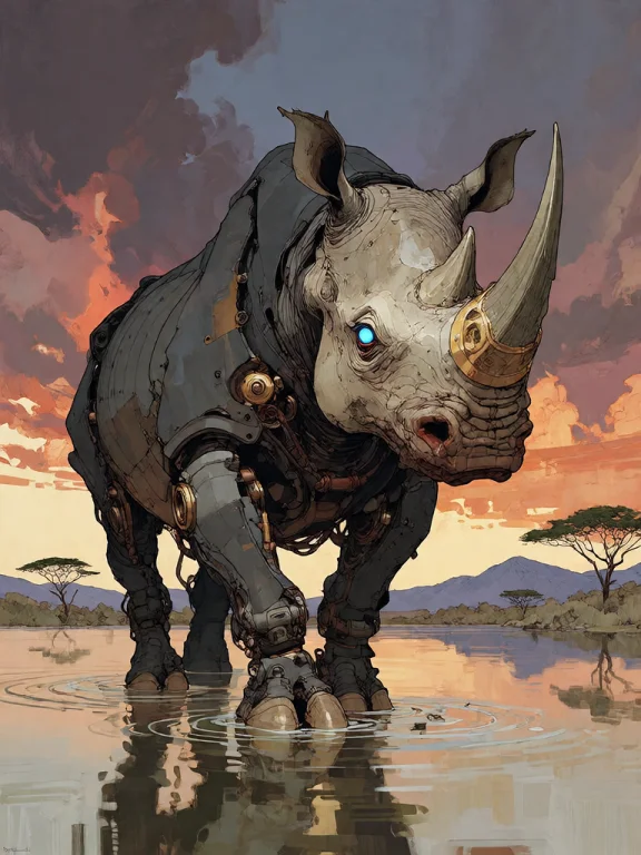Bradhamel Art Style.a Massive Mechanical Rhinoceros, Constru...