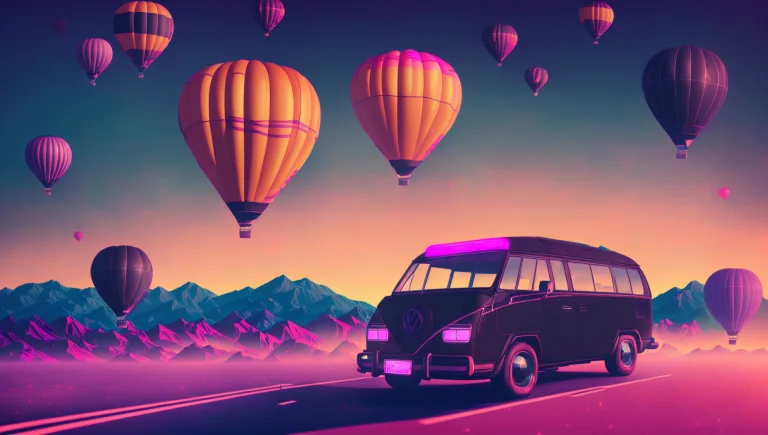 Retro Volkswagen Van1.1 Attached To Hot Air Balloon1.2, Dark...