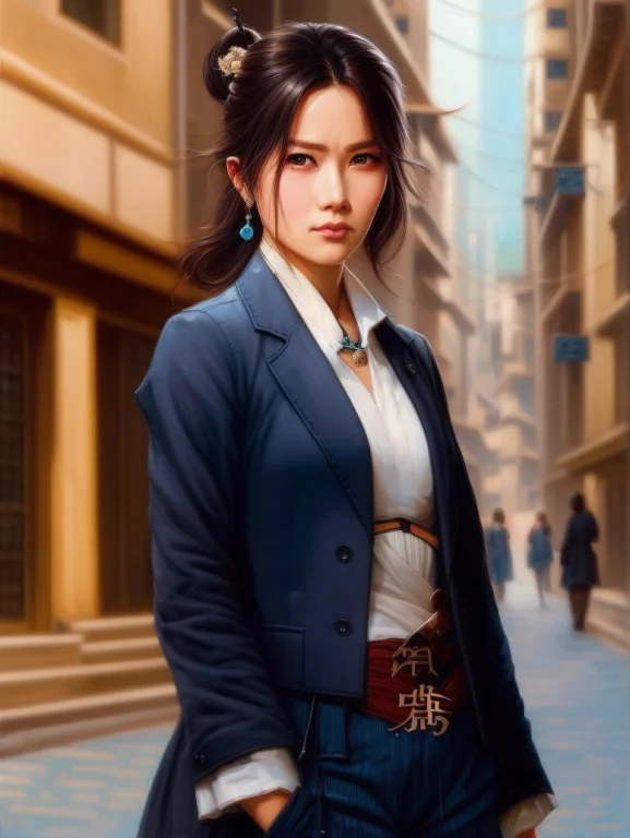 Photograph Of A Japanese Woman In A City, Protogemb2 Style
