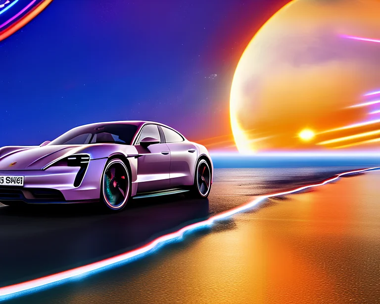 Porsche Taycan, Space Highway, Front-side View, Cosmic Backg...