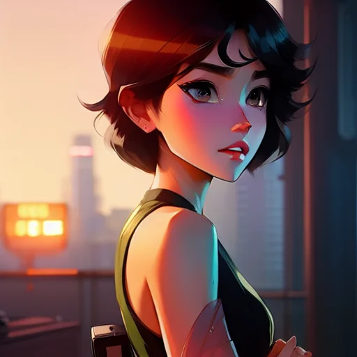Realistic Full Body Female , Black Hair, Green Eyes, Short H...
