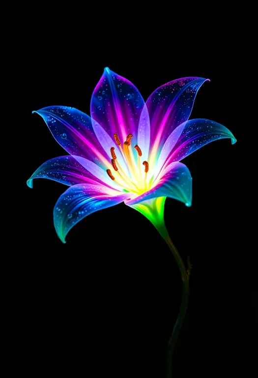 Digital Conceptual Art, A Bioluminescent Translucent Lily Fl...