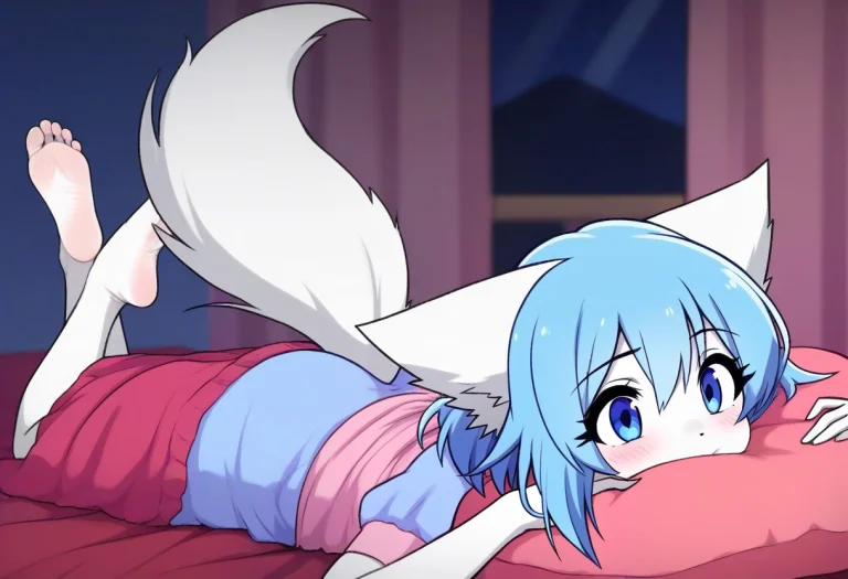 Wolfychu, Furry, Wolf, Blue Hair, Blue Eyes, Tail, White Fur...
