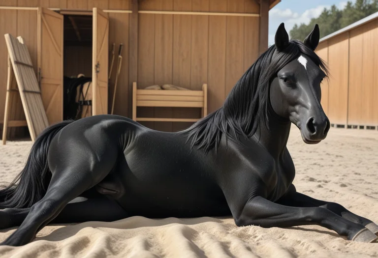 Crazysmilehorse, Lying, Horse Lying, Legs Folded, Head Up, L...