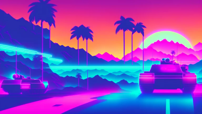 Tank Driving Down The Street To The Sunset, Outrun, Snthwve...
