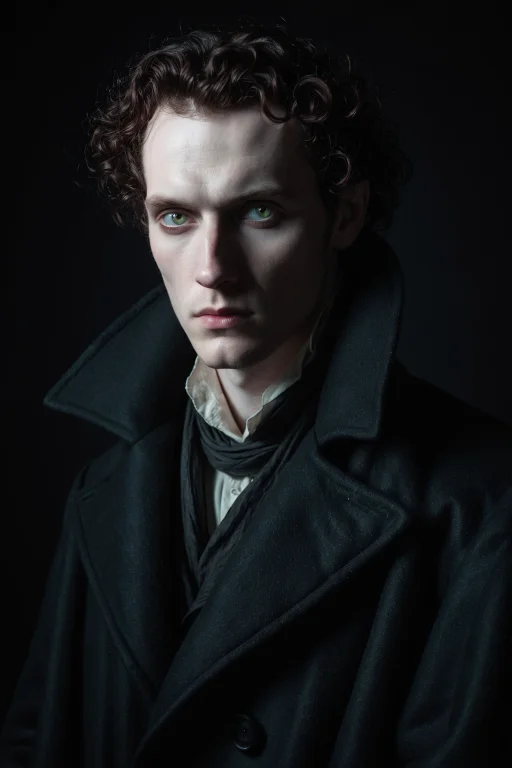 A Brooding Romantic-era Poet In A Dark Coat, Pale Skin, Lumi...