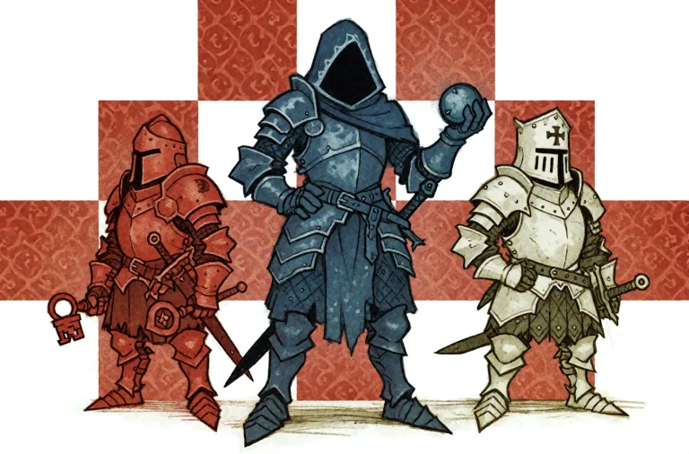 Dragonbanerpg. Three Stylized, Armored Figures Stand In A Ro...