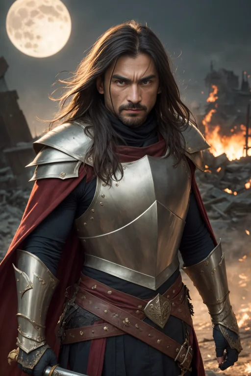 Photo Portrait Of A Hard Warrior, Armor, Cape, Gauntlets, Gr...