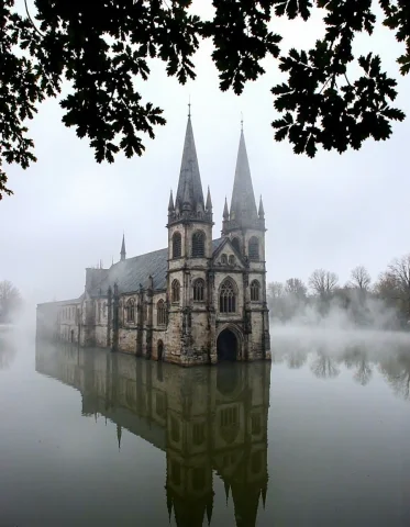 D1g1cam, A Grand, Stone Gothic Church With Twin Spires And A... — FLUX AI Prompt: d1g1cam, A grand, stone Gothic church with twin spires and arched windows stands...