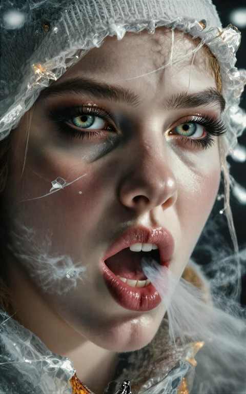 Ice Sculpture Style, Translucent Skin, Frozen Breath, Crysta...