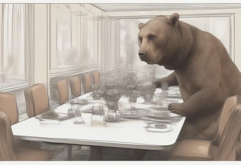A European Brown Bear In An Expensive Modern Dining Room Ful...