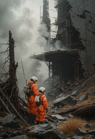 This Is A Sci-fi Landscape. The Image Features A Desolate, R... — Stable Diffusion AI Prompt: This is a sci-fi landscape. The image features a desolate, rocky terrain in the...