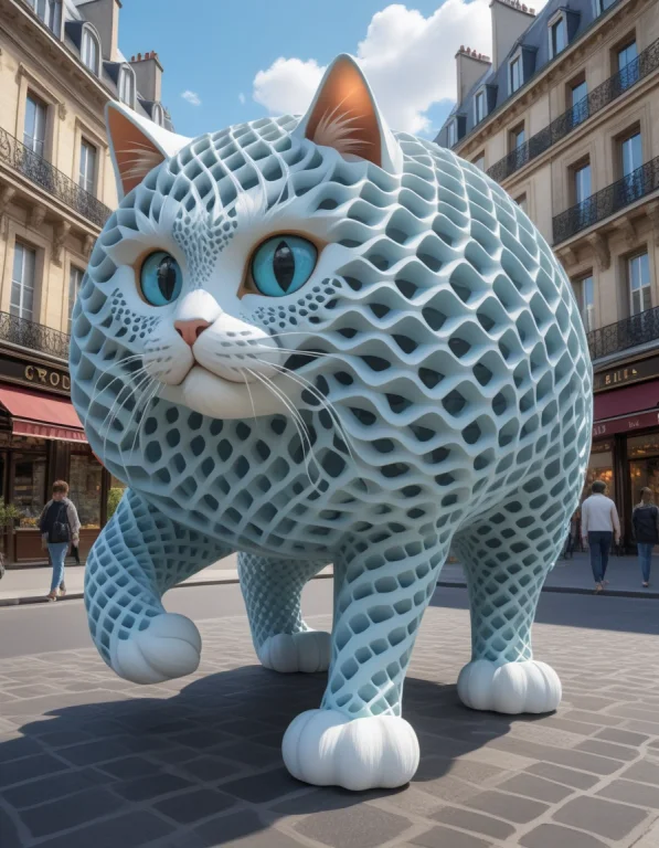 A Giant Cat Walking Through Paris , Gyroid, Lattice Structur...