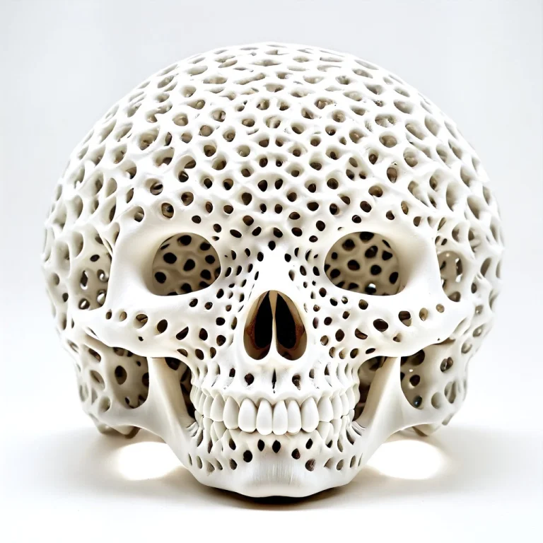 A Human Skull Reimagined As A Futuristic Relic Made Of A Whi...