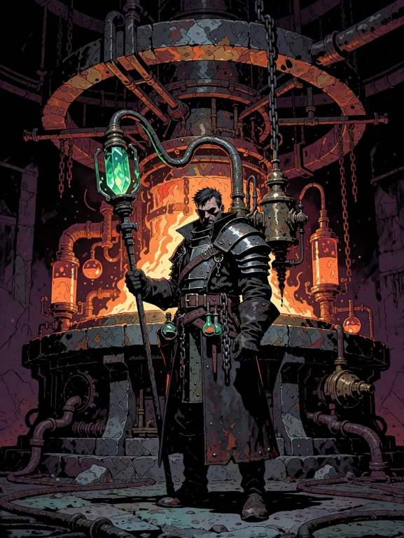 A Rugged Male Alchemist Standing Inside A Gigantic Undergrou...