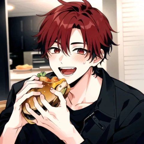 1boy, Eating A Hamburger, Nom Hamburger, Red Hair, Lorahambu... — Stable Diffusion AI Prompt: 1boy, eating a hamburger, nom hamburger, red hair, , ((dirty face)), half bitten...