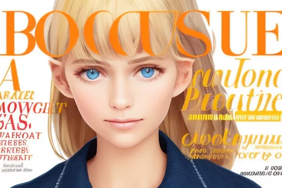 A Closeup Portrait Of Blonde Girl Wearing A Blue Shirt, A Ma...