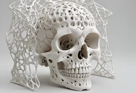 A Human Skull Rendered Entirely As A Gyroid Lattice Structur... — SDXL AI Prompt: A human skull rendered entirely as a gyroid lattice structure, continuous curved...