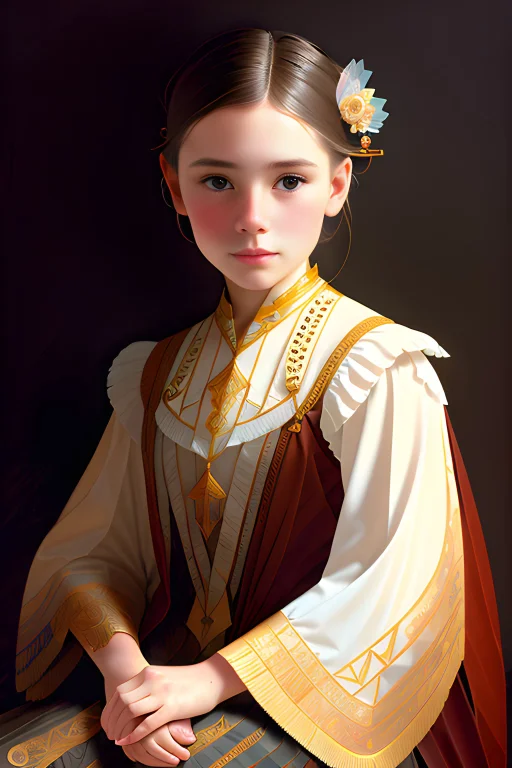 Portrait Of A American Girl 14 Yo Surrounded By Delicate Fea...