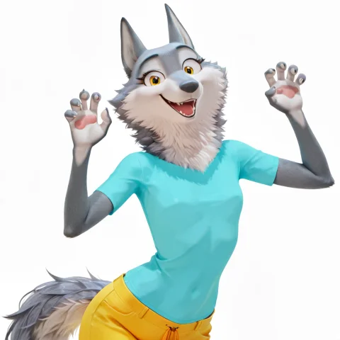Toonstyle, Prshacrstl, Wolf Female, Solo, Curvy, Bluish-gray... — Stable Diffusion AI Prompt: toon_(style), prshacrstl, wolf female, solo, curvy, bluish-gray fur with white a...