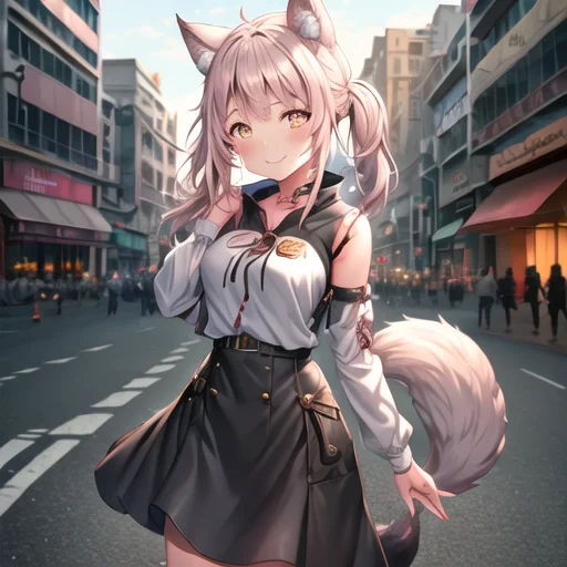 1girl, Best Quality1.5, Standing On Street, Cowboy Shot, Blu...