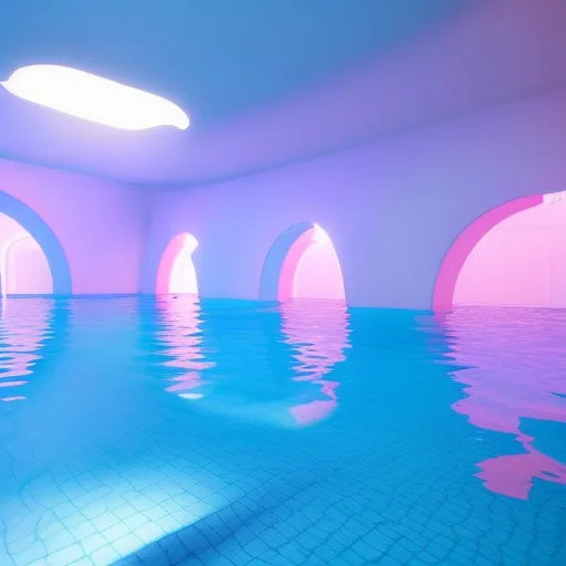 Scrpoolrooms Arches Lit With Blue And Pink Neon Lights, Whit...