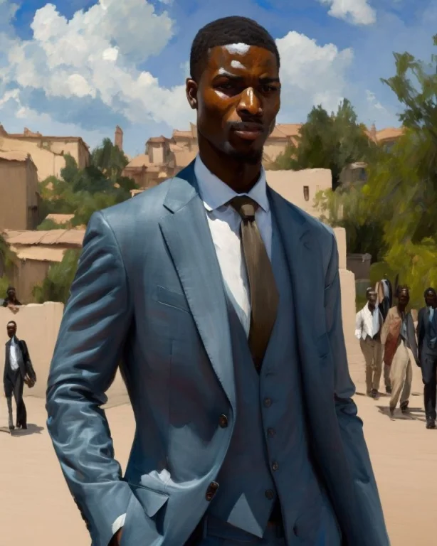 Closeup Portrait Painting Modern African Businessman In A Su...