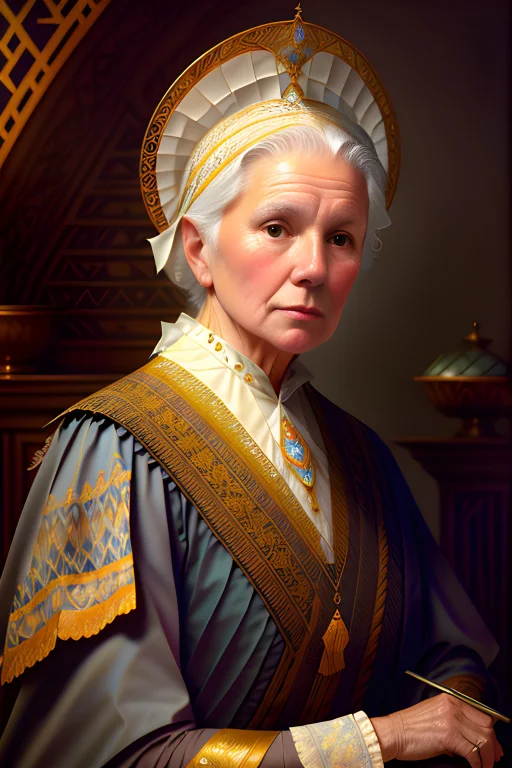 Portrait Of A American Granny Old Wooman Surrounded By Delic...