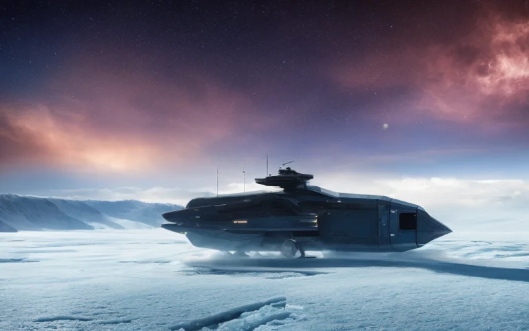 A Photo Of A Sci-fi 1tank On A Frozen Ice Planet