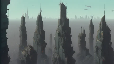 Art By Ian Mcque, Sharper Details, Chromatic Aberration, Cit... — Stable Diffusion AI Prompt: art by Ian McQue, sharper details, chromatic aberration, city from top
