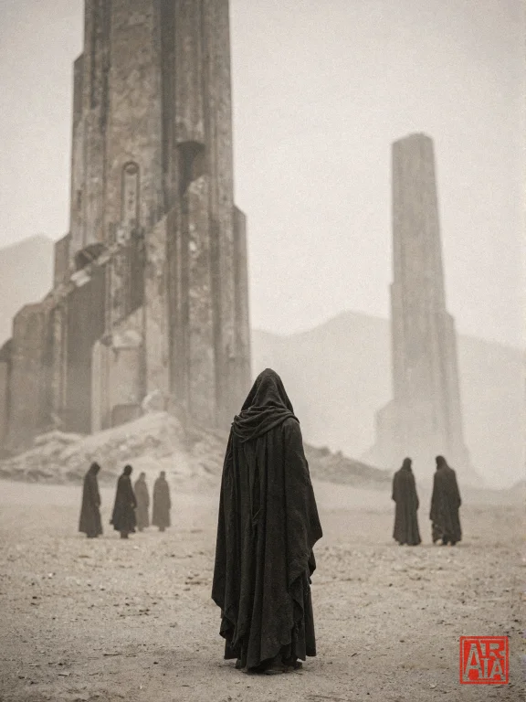 A Vertical, Full-shot Digital Painting Depicting A Desolate,...