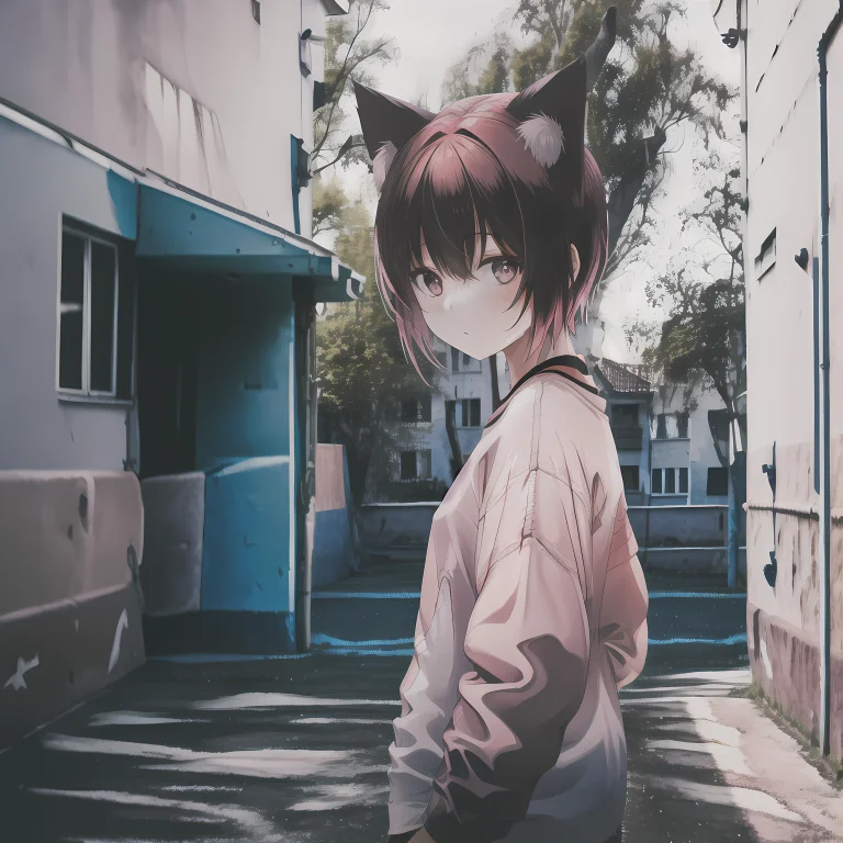 1girl, Ebenya, Looking At Viewer, Pink Hair, Neko, Cat Ears,...