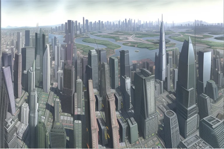 Megacity, Humongous Skyscrapers, Large Desert, Glass, Metal,...