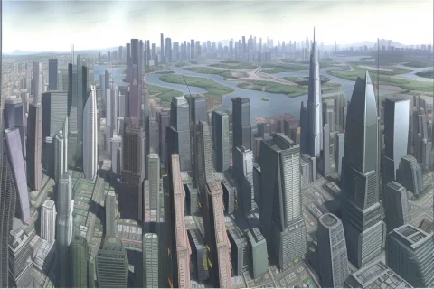 Megacity, Humongous Skyscrapers, Large Desert, Glass, Metal,... — Stable Diffusion AI Prompt: megacity, humongous skyscrapers, large desert, glass, metal, tiltshift, intricat...