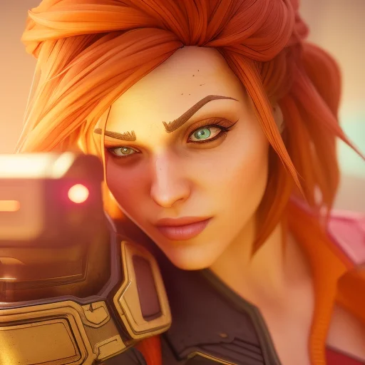 Borderlands Style, Sexy Redhead Woman , 3d, 3d Art, 4k, 8 K...