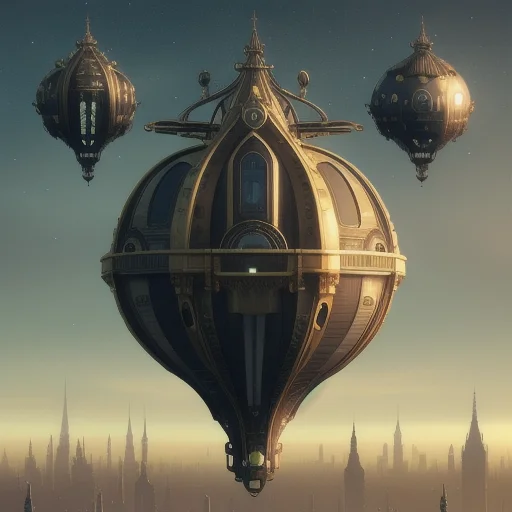 A Floating City In A Night Sky, With Steampunk Art Nouveau A...