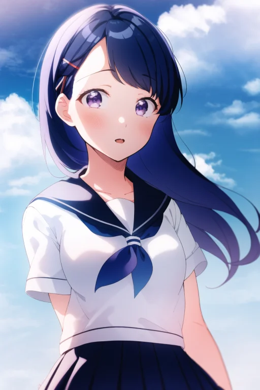 1girl, White Serafuku, Neckerchief, Sailor Collar, Pleated S...