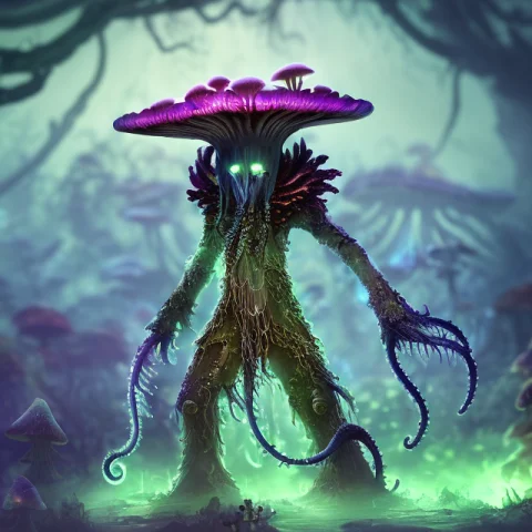 Myconid Person Alien, Bio-luminescent, Spores And Tentacles,... — Stable Diffusion AI Prompt: (myconid person) alien, bio-luminescent, spores and tentacles, zombie, creature...