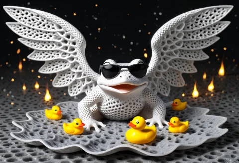 Gyroid Shape Morph Lattice Porous Surfaces, A Frog Made Out... — SDXL AI Prompt: gyroid shape morph lattice porous surfaces, a frog made out of white lattice win...