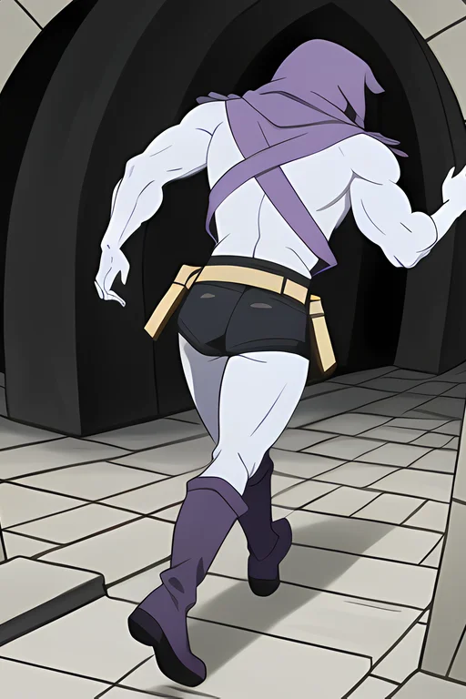 Back View, Skeletor Running Inside Of Castle Grayskull, Wear...
