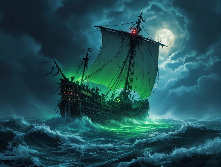 An Eerie Ghost Ship Emerging From The Foggy Waters Of Waterd...