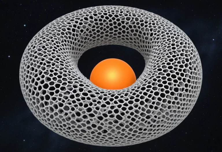 Gyroid Lattice Black Hole In Deep Space, Spherical Event Hor...