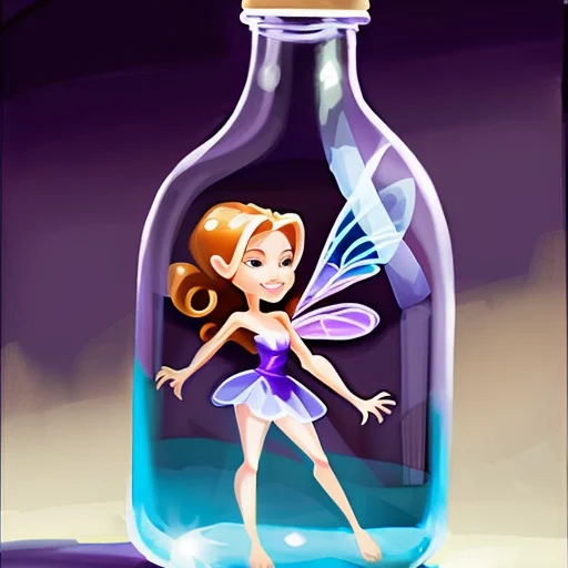 Cute Fairy In A Bottle, Stylized Game Icon, By Greg Manchess...