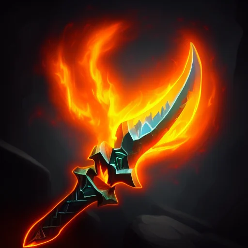 Awesome Rpg Icon Of A Flaming Mithril Dagger, Arcane Mana Au...