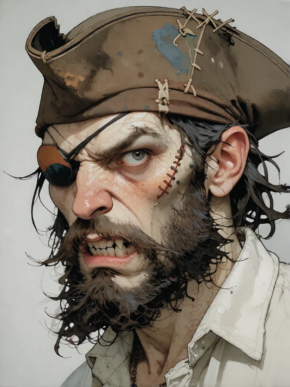 Bradhamel Art Style. A Fierce, Grizzled Pirate With A Thick...