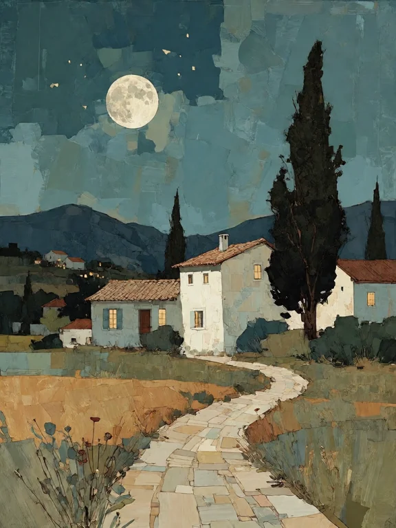 Bradhamel Art Style. A Serene Nocturnal Landscape Painted In...