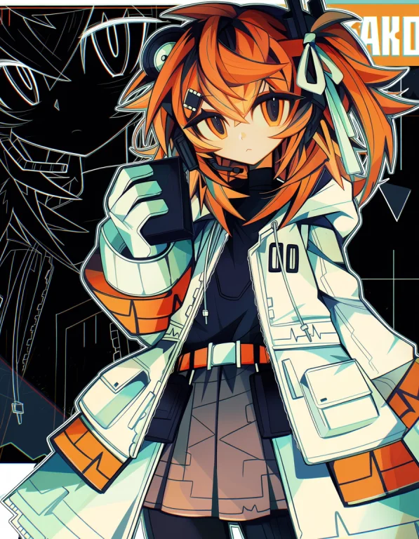 Score7, Score8, Adachi Rei, 1girl, Headlamp, Orange Belt, Gl...